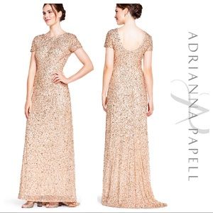 NWT Adrianna Papell Scoop Back Gold Sequins Dress